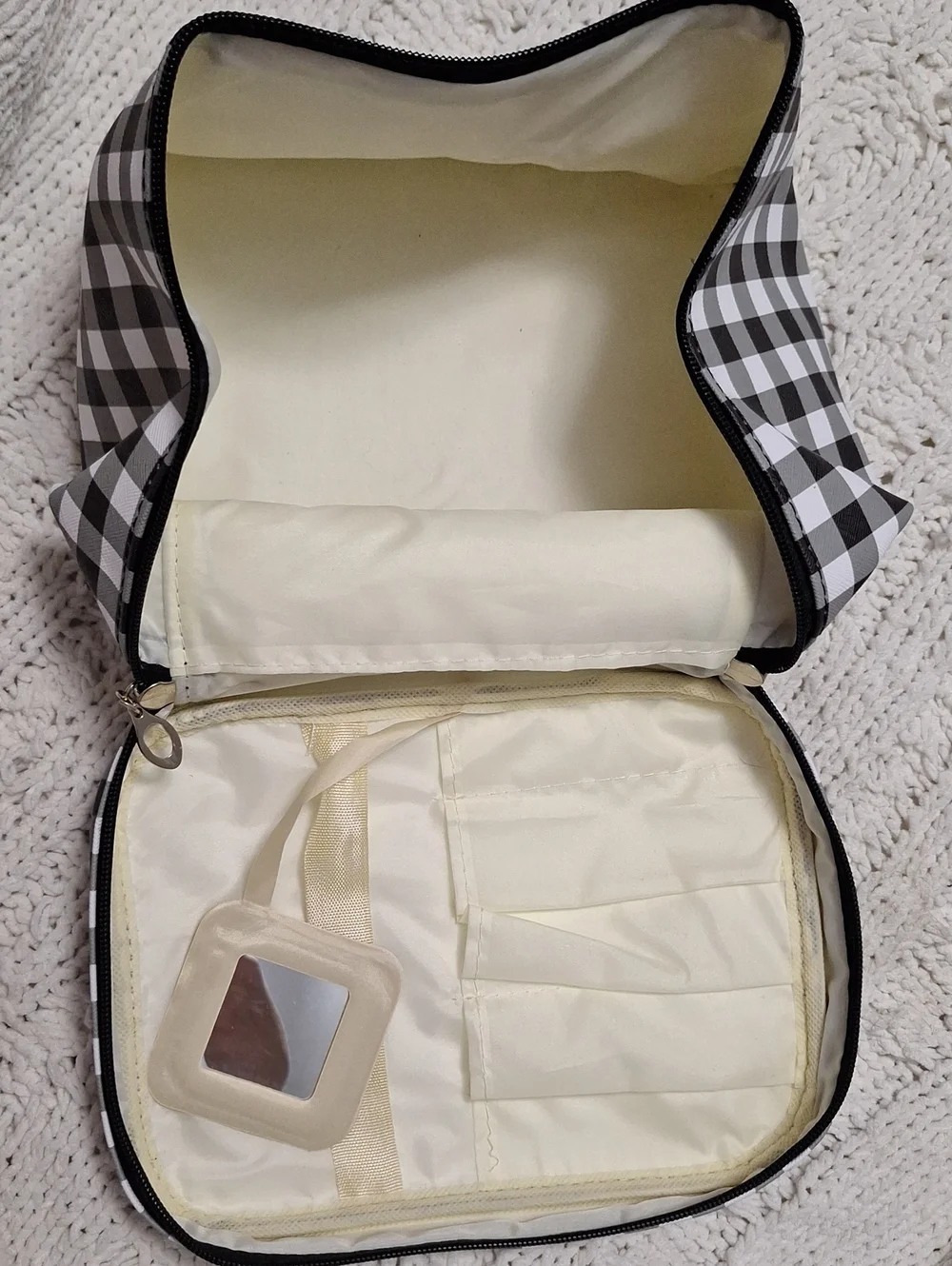 Checked Black and White Travel Toiletry/ Cosmetics Bag